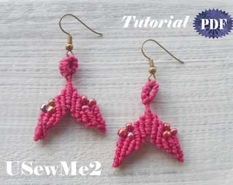 Macrame Earring Tutorial Mermaid / Whale Tail micro macrame pattern macrame jewelry bracelet, necklace, pendant easy bead textile tutorial