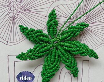 Macrame Leaf Micro Macrame Tutorial VIDEO how to macrame Cannabis Leaves pattern jewelry unique textil accessory