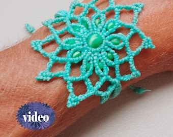Macrame Mandala Tutorial VIDEO Joy Bracelet pattern - adjustable cuff bracelet, pendant, earrings micro macrame Jewelry pattern
