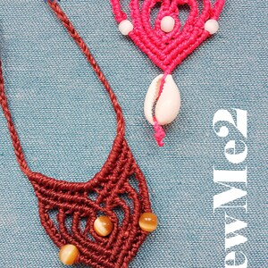 Micro Macrame Necklace Tutorial - Macrame pendant simple choker textile jewelty pattern Beach boho bikini accessory shell chocker VIDEO