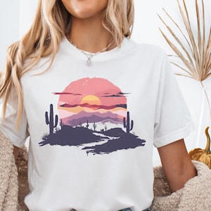 Desert Sunset T-Shirt, Desert Shirt, Cactus Shirt, Desert T-Shirt, Adventure T-Shirt, Cactus Scene, Gift for Desert Lovers