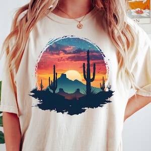 Desert Sunset T-Shirt, Desert Shirt, Cactus Shirt, Desert T-Shirt, Adventure T-Shirt, Cactus Scene, Gift for Desert Lovers