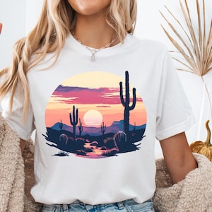 Desert Sunset T-Shirt, Desert Shirt, Cactus Shirt, Desert T-Shirt, Adventure T-Shirt, Cactus Scene, Gift for Desert Lovers