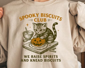 Vintage Halloween Cat T-Shirt: Spooky Biscuits Club, Funny Cat Mom Shirt