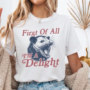 Tout d'abord, T-shirt Je suis un délice, jolie chemise raton laveur, chemise femme drôle, chemise sarcastique, chemise dicton drôle, humour pour adulte, cadeau pour elle