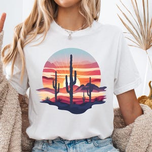 Desert Sunrise T-Shirt: Cactus Scene Adventure Tee