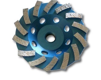 DGW-371, 4" Spiral Turbo Grit 30 Grinding Cup Wheel With 5/8"-11 Adapter Hole For Concrete