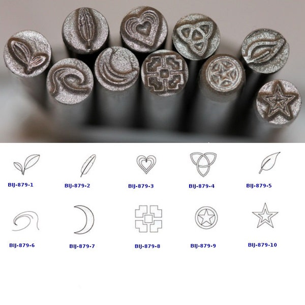 KENT 5mm Precision Design Metal Punch Stamps: Leaves Heart Stars Moon Crescent Sold Individually, BIJ-879-P