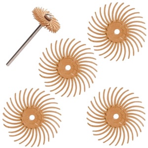 BIJ-857, 4 Brown Habras 19mm Radial Discs EXTRA FINE Pumice Grit Plus Mandrel For Jewelry