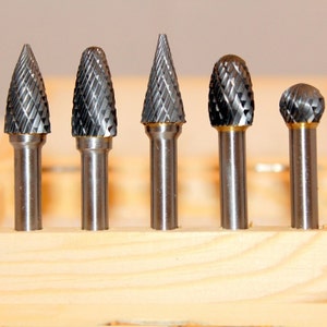 GLS-503, Kent 5 Assorted Carbide Rotary Burrs With 1/4&quot; Shank and 3/8&quot; Double Cut Heads
