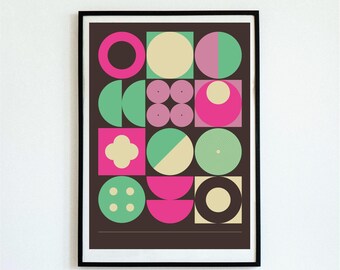 Contemporary-Retro Graphic Art Inspired by Bauhaus Movement – Large Sizes – A1 / A2