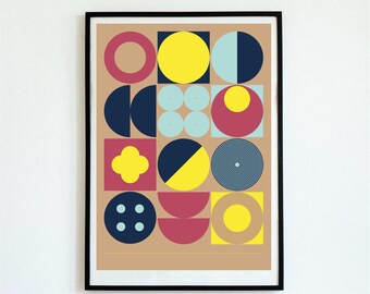 Contemporary-Retro Graphic Art Inspired by Bauhaus Movement – Large Sizes – A1 / A2