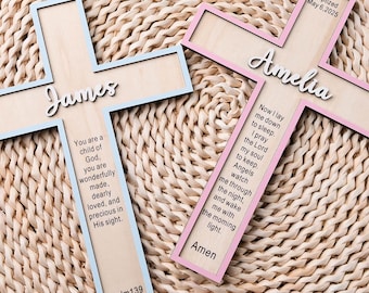 Personalisiertes Taufkreuz, Taufgeschenk, Geschenk zur Babyparty, Geschenk zur Taufe, Holzkreuz fürs Kinderzimmer, personalisiertes Gebetskreuz für den Schlaf