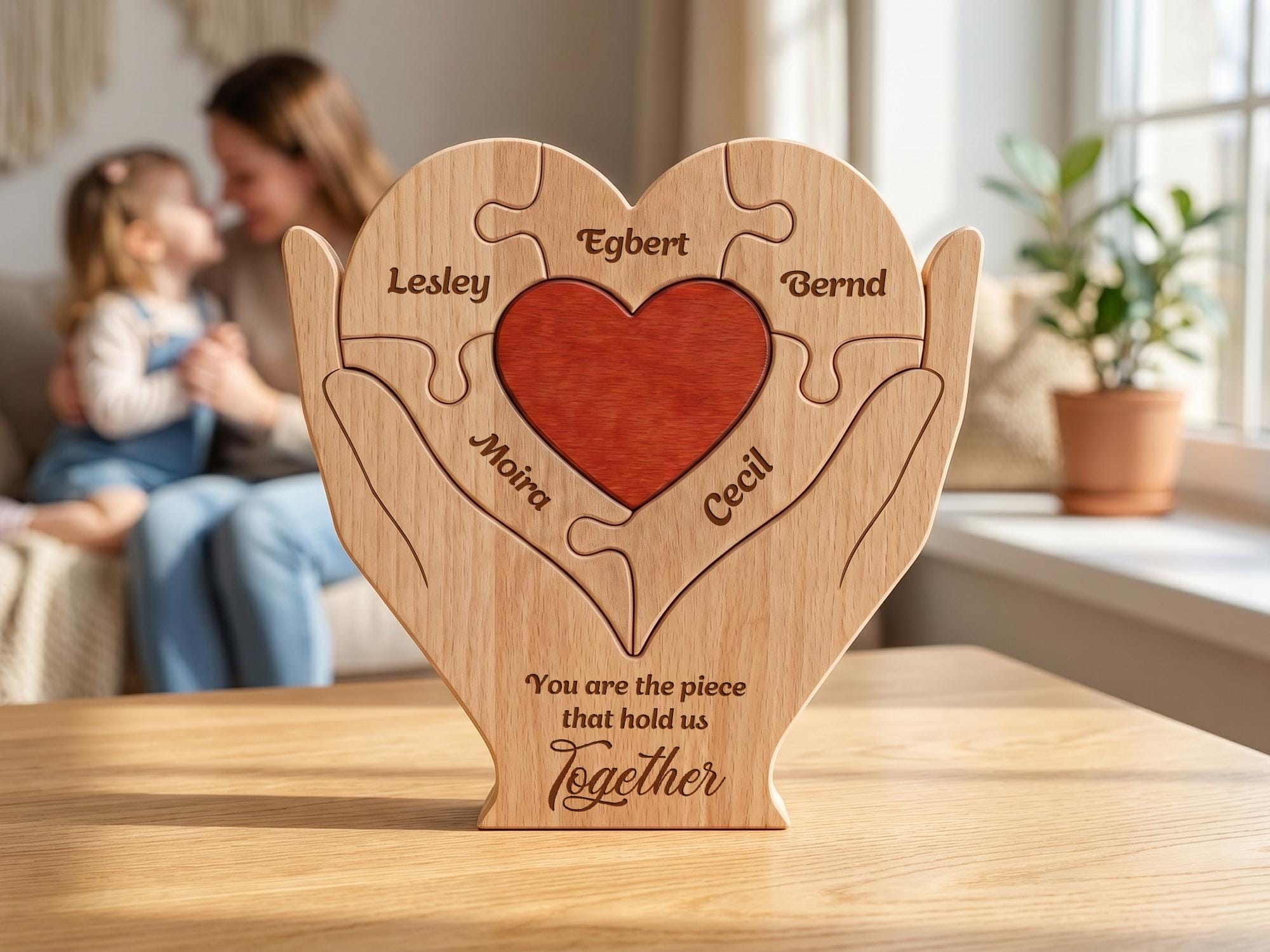 Personalized Mom Puzzle Sign, Wooden Heart Family Decor, Gift for