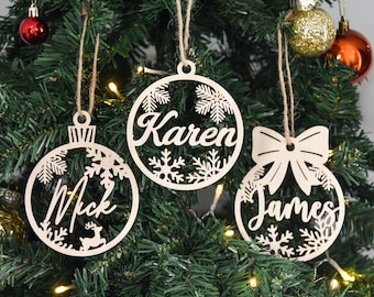 Personalized Christmas Ornaments with Name, Custom Wooden  Christmas Tree Decor, Laser Cut Name Ornament,Wood Xmas Decor, Christmas Gift Tag