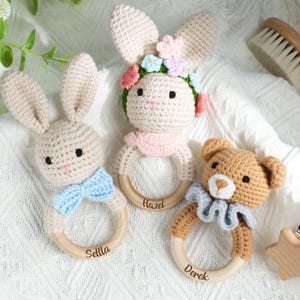 Crochet Toy Rattle for Babies, Custom Wooden Baby Rattle, Wooden Rattle Ring for Newborn,Baby Shower Gift,Newborn Gift,Gift for Nephew Niece
