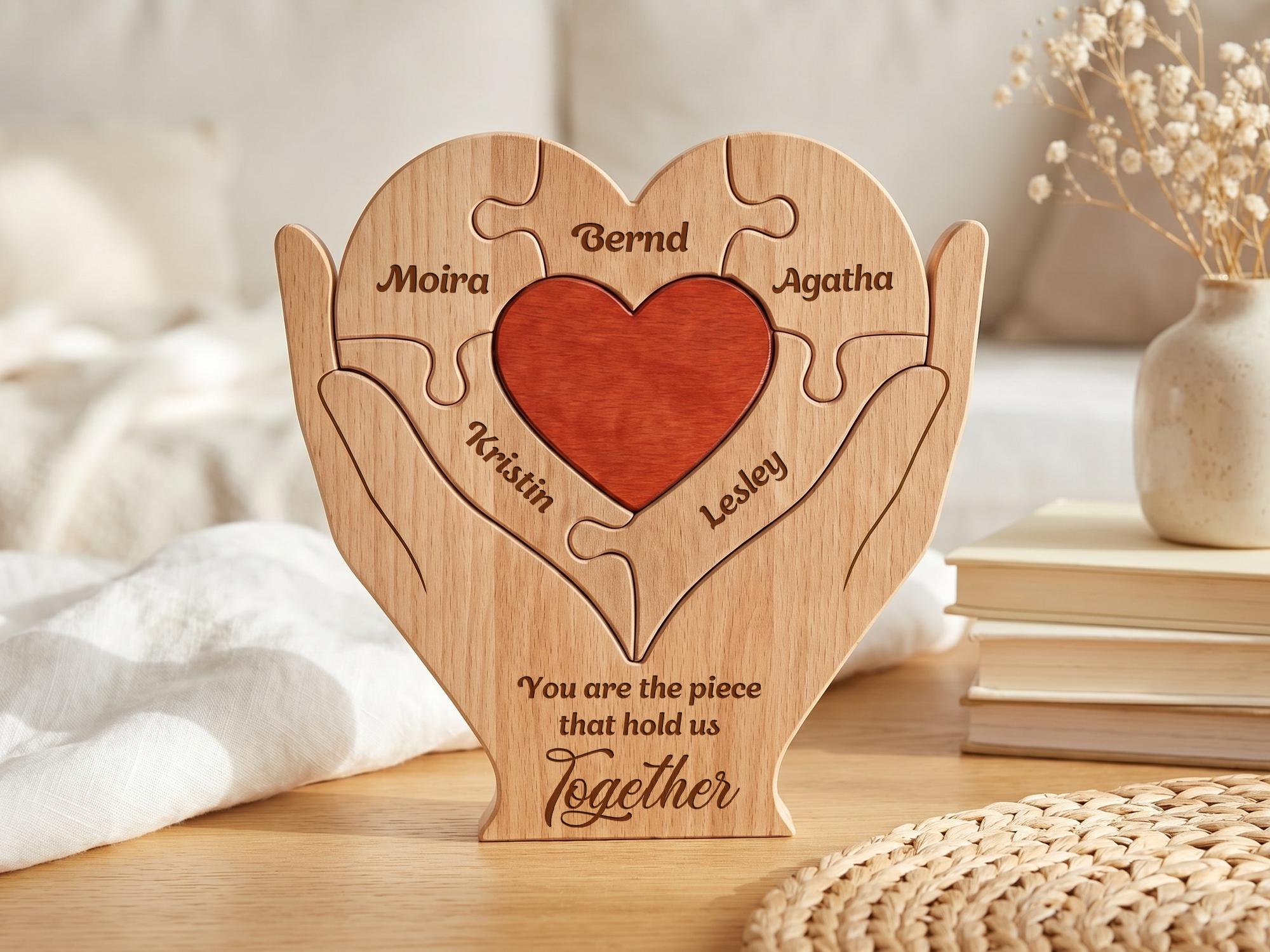 Personalized Mom Puzzle Sign, Wooden Heart Family Decor, Gift for