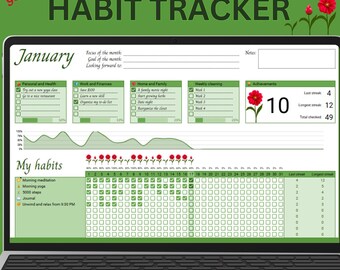 Grow flower habit tracker, google sheets, monthly habit tracker, spreadsheet, daily habit tracker, flower habit tracker, simple habit