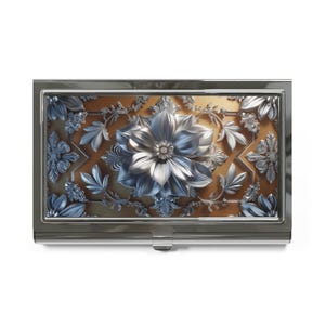 Eleganter Blumen Visitenkartenhalter, Metallgehäuse, Professionelles Geschenk, Bürozubehör, Business Essentials, Corporate Giveaways