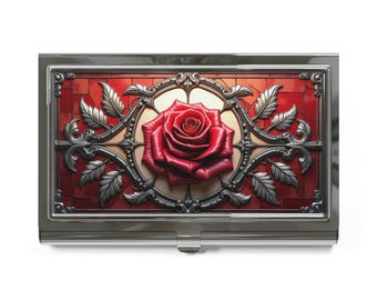 Rose-Themed Business Card Holder, Elegant Metal Card Case, Professional Gift, Floral Card Holder, Unique Desk Accessories, Perfect for