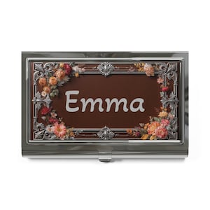 Floral Card Holder, Personalized Case, Elegant Name Wallet, Gift for Professional, Office Desk Accessory, Custom Business Card Organizer