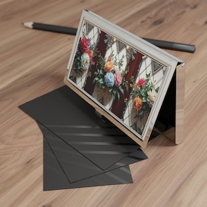 Visitekaartjeshouder met bloemen, gepersonaliseerd kantoorcadeau, professionele accessoires, op maat gemaakte naamkaartjeshouder, bureau-organizer, relatiegeschenken,
