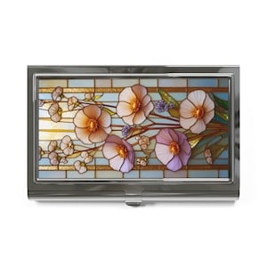 Floraler Buntglas-Visitenkartenhalter, elegantes Blumenmuster, einzigartiges Geschenk für Profis, Bürozubehör, stilvolles Netzwerken