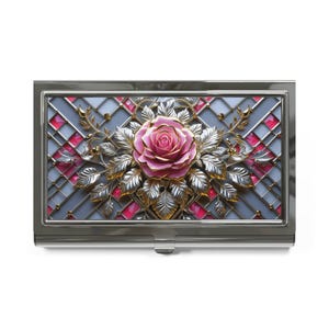 Eleganter Blumen Visitenkartenhalter, Professionelle Kartenetui, Rose Design, Büro Accessoire, Geschenk für Sie, Stylish Business Essentials