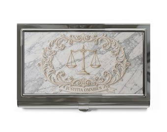Scales of Justice Marble Plaque Business Card Holder | Lawyer Card Case