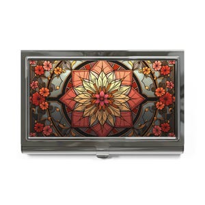 Porta-cartões de visita floral elegante | Organizador estiloso, presente para networking, acessório de mesa de escritório, portfólio profissional, design exclusivo