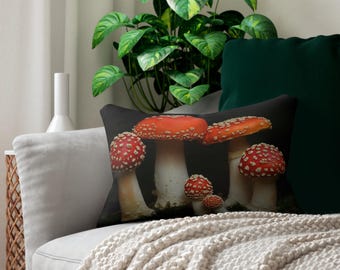 Mushroom Lumbar Pillow - Cozy Boho Accent, Nature Decor, Gift for Nature Lovers, Home Decor, Modern Pillow