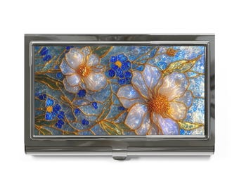 Visitekaartjeshouder met bloemen, elegante visitekaartjeshouder, stijlvolle kaarthouder, uniek kantoorcadeau, professioneel bureauaccessoire