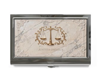 Tarjetero con diseño de mármol de la Balanza de la Justicia / Abogado Profesional Legal