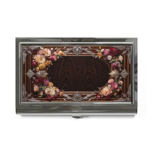 Elegante porta biglietti da visita floreale, accessorio professionale, regalo personalizzato, organizer per ufficio, elegante custodia di presentazione