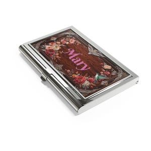 Floral Business Card Holder, Personalized Name Card Case, Elegant Office Accessory, Custom Gift - Office Supplies, Desk Organizer, Executive