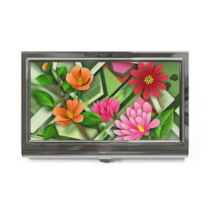 Porte-cartes de visite floral - Design floral élégant, parfait pour le networking, les cadeaux, l'obtention du diplôme, les mariages, la décoration de bureau