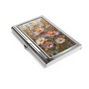 Eleganter floraler Visitenkartenhalter mit Buntglas-Design, perfektes Geschenk für Profis, einzigartiges Schreibtischzubehör, Netzwerken, Geschäft