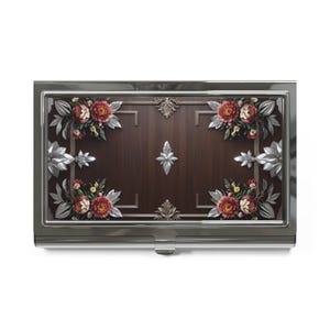 Elegante porta biglietti da visita floreale, regalo professionale, accessorio da ufficio, organizer fatto a mano, porta biglietti da visita personalizzato
