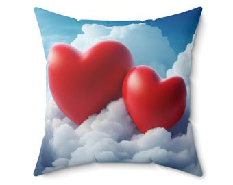 Preciosa almohada cuadrada con corazones, decoración acogedora para el día de San Valentín, regalo romántico para parejas, cojín con diseño de corazón, detalles artísticos de nubes