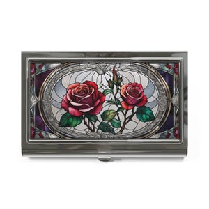 Stained Glass Rose Visitenkartenhalter | Elegantes Geschenk für Profis, Büro Accessoire, Blumenmuster, Netzwerken