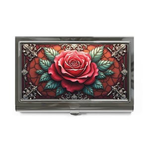 Vintage visitekaartjeshouder met bloemen - elegant roosontwerp, perfect voor netwerken, kantoorcadeaus, unieke accessoires, stijlvolle presentatie