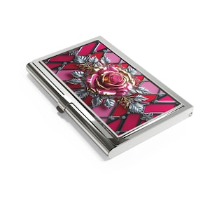Floraler Visitenkartenhalter, Elegantes Rosendesign-Fall, professioneller Karten-Organizer, Schreibtischzubehör, Geschenk für Kollegen, Blumendruck