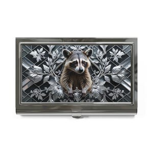Elegante tarjetero de mapache / Regalos únicos para profesionales / Accesorio de escritorio con estilo / Artículos esenciales de oficina, regalos de trabajo, Naturaleza [...]