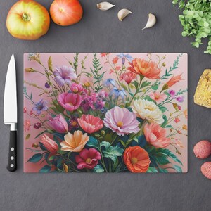 Floral Kitchen Cutting Board | Bright Flower Design, Gift for Home, Kitchen Decor, Wedding, Housewarming