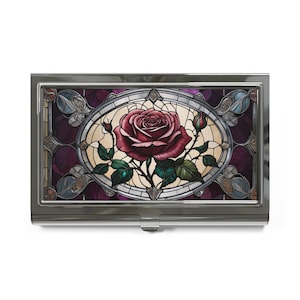porte-cartes de visite rose vintage | porte-cartes élégant | Conception florale | Cadeau parfait pour les professionnels, les mariages, les événements professionnels,