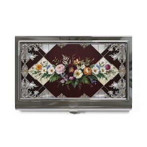 Visitekaarthouder met bloemen, professioneel visitekaartjesdoosje, cadeau voor haar, bureauhouder dames, kantooraccessoires