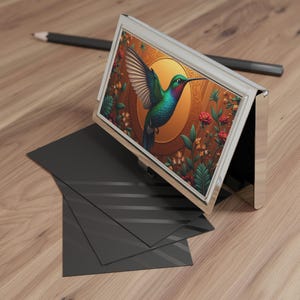 Porte-cartes de visite Colibri | Cadeau de bureau élégant, accessoire de bureau unique, motif floral, organiseur professionnel, porte-cartes personnalisé