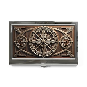 Vintage Compass Business Card Holder, Elegant Metal Card Case, Office Desk Organizer, Gifts for Professionals, Corporate Branding