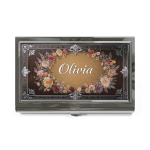 Floral Business Card Holder, Personalized Name Case, Professional Gift, Office Accessories, Custom Card Organizer