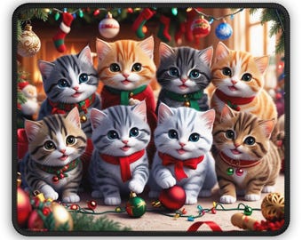 Feestelijke gamingmuismat met kattenthema, leuk kattencadeau, gameraccessoires, vakantiedecor, cadeau kattenliefhebber, kerstmuismat